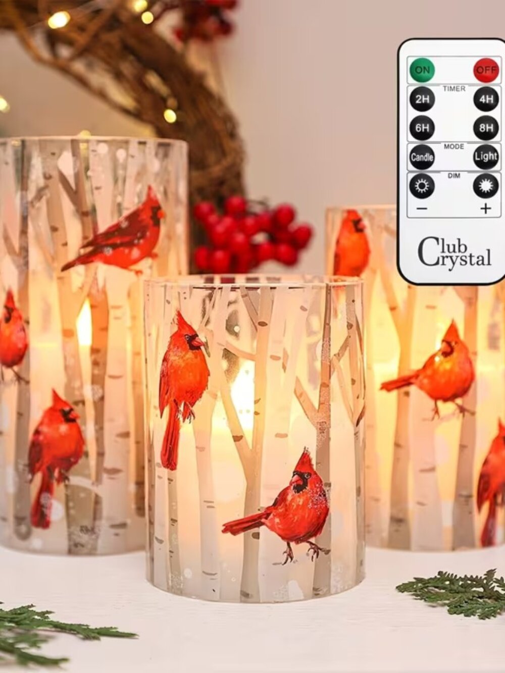 3pcs Cardinal-themed Flameless Candle